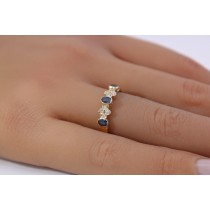 Saphirring Gold 585 14K blaue Edelsteine 0.45ct Brillanten 0.08ct