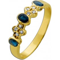 Saphirring Gold 585 14K blaue Edelsteine 0.45ct Brillanten 0.08ct