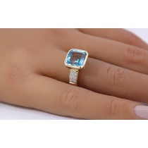 Aquamarinring Gold 585 14K ozeanblauer Edelstein Diamanten 0.08ct