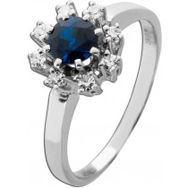 Saphirring Weißgold 585 14K blauer Edelstein Diamanten Antikschmuck