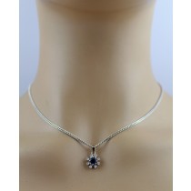 Saphir Anhänger Weißgold 585 14K blauer Edelstein Diamanten 0.16ct