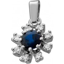 Saphir Anhänger Weißgold 585 14K blauer Edelstein Diamanten 0.16ct