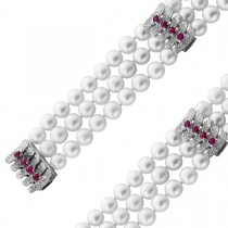 Perlenarmband Weißgold 585 Akoyaperlen rote Rubine Antikschmuck