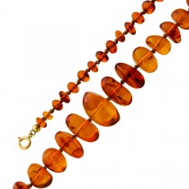 Bernsteinkette cognac-braune Edelsteine Antikschmuck 