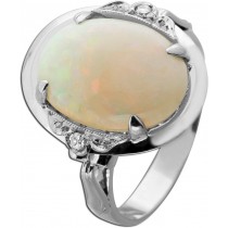 Opal Ring Weißgold 750 18K orange weißer Edelstein Diamanten Antikschmuck 