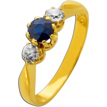 Saphirring Ring Blau Gold 750 18K Brillanten Antikschmuck