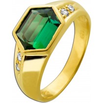 Turmalin Ring Gold 585 14K grüner Edelstein Brillanten 0.12ct