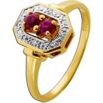 Rubinring Gold 585 rote Edelsteine Diamanten 0.04ct Antikschmuck