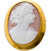 Kamee Achat Brosche Gelbgold vergoldet Antikschmuck