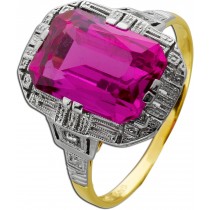 Spinellring Gold 585 14K pinker Edelstein Diamanten Antikschmuck