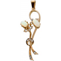 Opal Anhänger Gold 750 18K Diamanten 0.30ct Antikschmuck