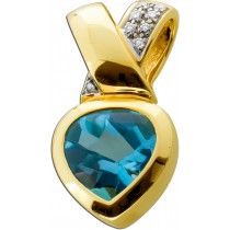 Blautopas Anhänger Gold 585 14K blauer Edelstein Diamanten 0.18ct