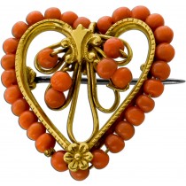 Korallenbrosche Gelbgold 333 Angel Skin Korallen Antikschmuck