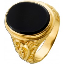 Onyx Ring Gold 585 14K schwarze Onyx Platte 10.5ct Antikschmuck
