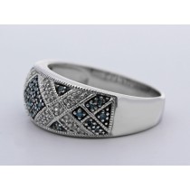 Diamantring Silber 925  54 blauen weissen Diamanten 0.30ct