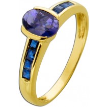 Tansanitring Gold 375 9K lila Tansanit blaue Saphire Antikschmuck