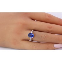 Saphirring Weißgold 750 18K blauer Saphir 3.44ct Brillanten 0.13ct