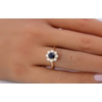 Saphirring Gold 750 18K blauer Saphir 1ct Brillanten 0.80ct