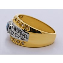 Saphirring Gold 750 18K blauer Saphir Diamanten 0.64ct Antikschmuck