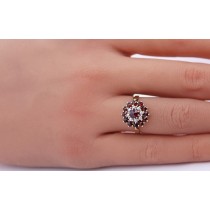 Granatring Gold 585 14K rote Almandine Granate Orientperlen Antikschmuck