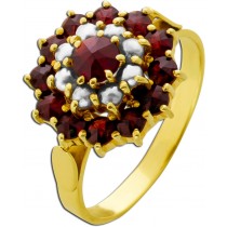 Granatring Gold 585 14K rote Almandine Granate Orientperlen Antikschmuck