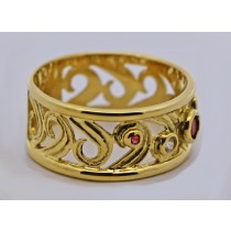 Rubinring Gold 750 18K rote Rubine Brillanten 0.06ct Antikschmuck