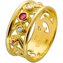 Rubinring Gold 750 18K rote Rubine Brillanten 0.06ct Antikschmuck