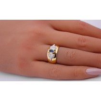 Saphirring Gelbgold 18k 750 blauer Saphir 0.30ct Diamanten 0.10ct