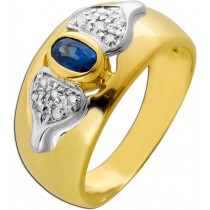 Saphirring Gelbgold 18k 750 blauer Saphir 0.30ct Diamanten 0.10ct