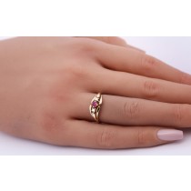 Rubin Ring Gold 333 8K roter Rubin Diamanten 0.06ct Antikschmuck