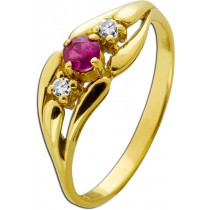 Rubin Ring Gold 333 8K roter Rubin Diamanten 0.06ct Antikschmuck