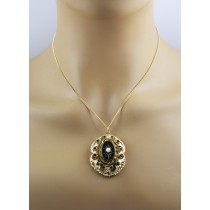 Onyx Anhänger Gold vergoldet Perle schwarze Onyx  Edelsteine 11.52ct Antikschmuck