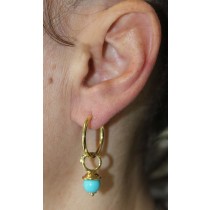 Türkis Creolen Anhänger Paar Gold 750 18K blaue Türkis Edelsteine 7.9mm