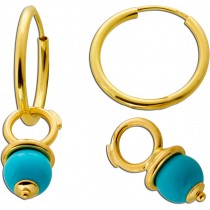 Türkis Creolen Anhänger Paar Gold 750 18K blaue Türkis Edelsteine 7.9mm