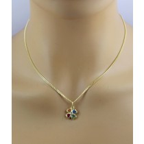 Kleeblatt Anhänger Gold 750 18K synth. Citrin Peridot Rubin Blautopas Zirkonia