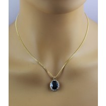 Saphir Anhänger Gold 333 8 Karat nachtblauer Saphir 5.8ct Diamanten