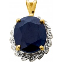 Saphir Anhänger Gold 333 8 Karat nachtblauer Saphir 5.8ct Diamanten