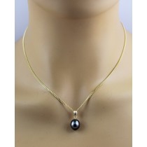 Perlen Anhänger Gold 585 14K Tahiti Perle anthrazit grün pink 9.5mm