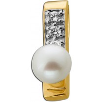 Perlen Anhänger Gold 333 8K Akoyaperle 5.5mm Brillanten 0.09ct
