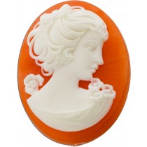 Kammee Brosche Gold vergoldet rostbraune Achatplatte Frauenkopfbüste Antikschmuck