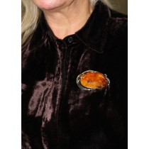 Bernstein Brosche Silber 800 cognac brauner Bernstein 90ct Antikschmuck