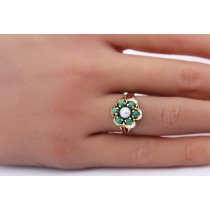 Perlenring Gelbgold 333 8K Akoyaperle grüne Aventurin Edelsteine Antikschmuck