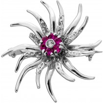 Rubin Brosche Weißgold 750 18K rote Rubine Brillant 0.05ct Edelsweiss