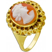 Gemmenring Gold 333 8K Kammee Achat Muschelschale Antikschmuck 1840 Biedermeier
