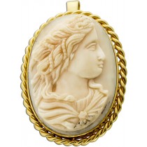 Gemmen Brosche Anhänger Gold 585 14K Kammee Muschelschale Antikschmuck