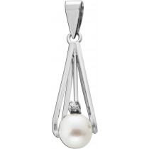 Perlenanhänger Weißgold 585 14K Akoyaperle Diamant 0.03ct Antikschmuck
