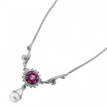 Rubin Collier Weißgold 750 18K Rubine 0.42ct Diamanten 0.55ct Antikschmuck