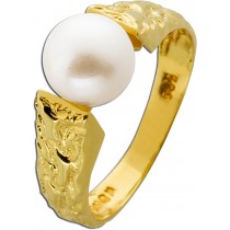 Perlenring Gold 585 14K Akoyaperle 7.4mm Antikschmuck 1980 