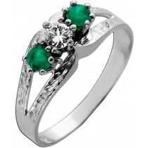 Smaragdring Weissgold 585 14K grüne Smaragde Brillant Antikschmuck