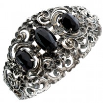 Onyx Armreif Silber 800 schwarze Onyx Edelsteine 14.5ct Antikschmuck 